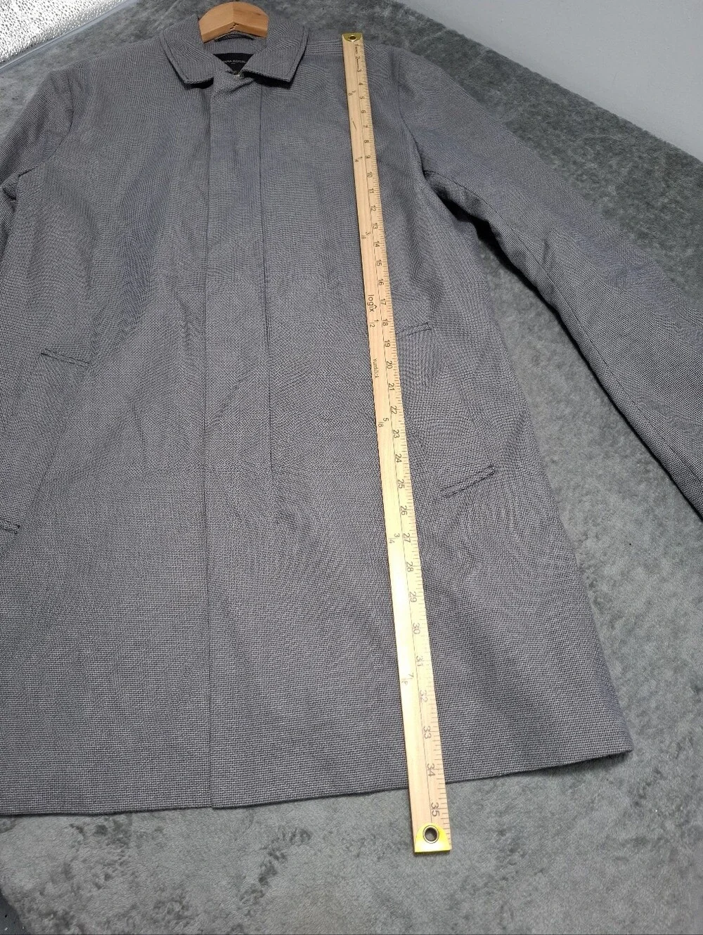 Banana Republic Men's Charcoal Gray Micro-Check Trench Coat Long Cotton Sz M
